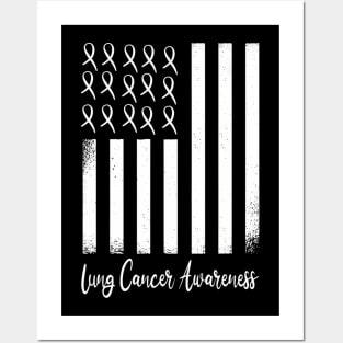 Cute USA Flag White Ribbon Lung Cancer Awareness Product Posters and Art